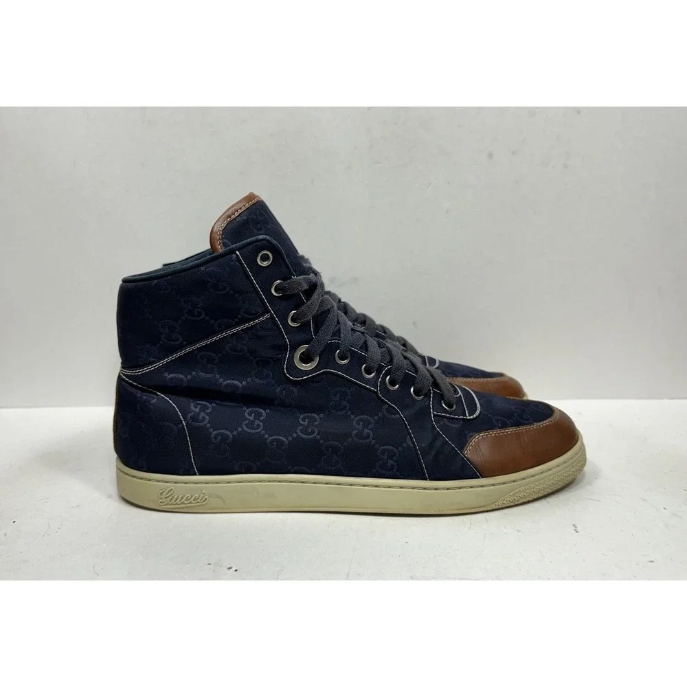 Gucci Guccissima GG Logo High Top Blue Shoes‎ Men's Size 10.5 US / 9.5 G